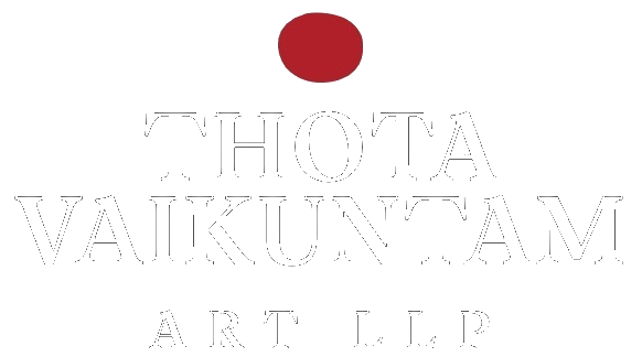 Thota Vaikuntam Art LLP logo in white lettering with a red bindi mark